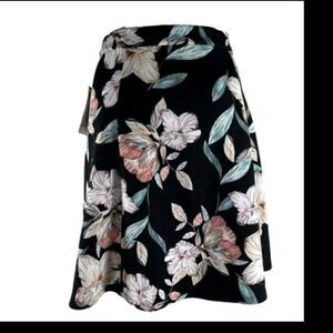 Decree Medium Women Black Multicolor Floral Pleated Knee Length Pull On Skirt M
